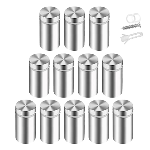 12 Stück Abstandshalter Edelstahl,Werbung Schraube,Werbung Schraube Glas Abstandshalter,Schilder Abstandshalter Schilderhalter,Wandabstandshalter Schraub,Edelstahl Werbeschraube Nagel,Silber,12x25mm
