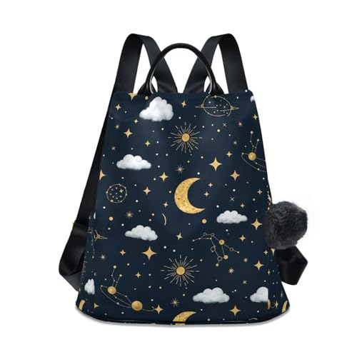 Sac à dos femme anti-vol noir motif lune dorée pour protéger vos voyages