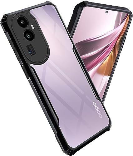Image of A rtistque Clear Hard Transparent Acrylic Armor Anti-Drop Shockproof TPU Edge Back Cover Case for Reno 10 Pro Plus 5G - Black