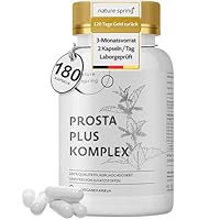Prosta Plus Komplex - 180 Prostata Kapseln hochdosiert - einzigartige Formel aus Kürbiskern-, Sägepalmen-, Brennnesselwurzelextrakt mit Zink, Vitamin E & Selen - geprüfte Prostata Komplex Kapseln