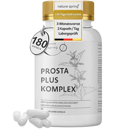 Prosta Plus Komplex - 180 Prostata Kapseln hochdosiert - einzigartige Formel aus Kürbiskern-, Sägepalmen-, Brennnesselwurzelextrakt mit Zink, Vitamin E & Selen - geprüfte Prostata Komplex Kapseln