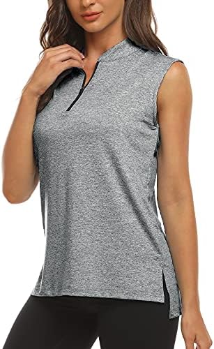 Misyula Style Womens Sleeveless Collarless Golf Polo Shirts Quick Dry Zip Up Athletic Tank Tops