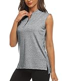 Golf Shirts Women,Misyula Collarless Polo Shirts with Zipper Sleeveless Tennis Workout Shirts Dry Fi