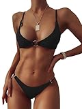 ZAFUL Women's O-Ring Bikini Strappy Bikini Set Cheeky Bottom Two Piece Swimsuit Bathing Suit(2-Z-Black, S)