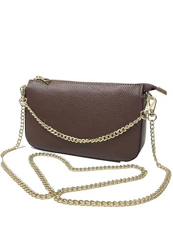 Generico Bolso de mano y bandolera de piel auténtica de dólar – Made in Italy, chocolate Generico Bolso de mano y bandolera de piel auténtica de dólar – Made in Italy, chocolate