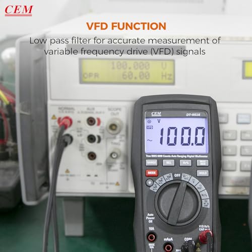 Image of CEM Digital Multimeter DT-9516,VFD Auto-Range 6000 Counts True-RMS 1000V AC /DC NCV, Measures Voltage Current Resistance Capacitance Frequency Duty Cycle,Tests Diodes Transistors,1KHZ