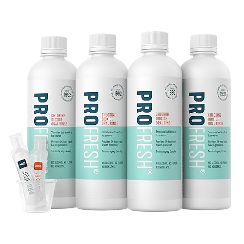 ProFresh Oral Rinse 16.9 Ounce Bottle (Pack of 4) 2 Month Supply Includes Prep Packs Alcohol Free Flavor Free Fights Bad Breath