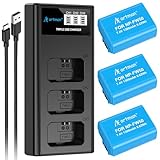 Artman NP-FW50 Battery 3-Pack and 3-Slot ZV-E10 Battery LCD Charger for Sony ZV E10, Alpha A6500 A6400 A6300 A6000 A5100 A5000, A7S II, A7S, A7R II, A7R, A7 II, A7, RX10 II III IV Cameras, Blue