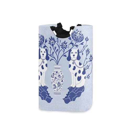 pnyoin Laundry Basket with Padded Handles, Collapsible Waterproof Laundry Hamper for Bathroom Bedroom, Clothes Hamper Stands Up Well(Staffordshire Dogs)