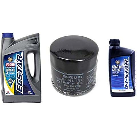 Suz uki ECSTAR V7000 10W-40 Marine 4-Stroke Engine Oil, 1 Gal with 16510-82703 Oil Filter and 1 Quart Suzuki Ecstar Lower Unit Hypoid Gear Oil Cover