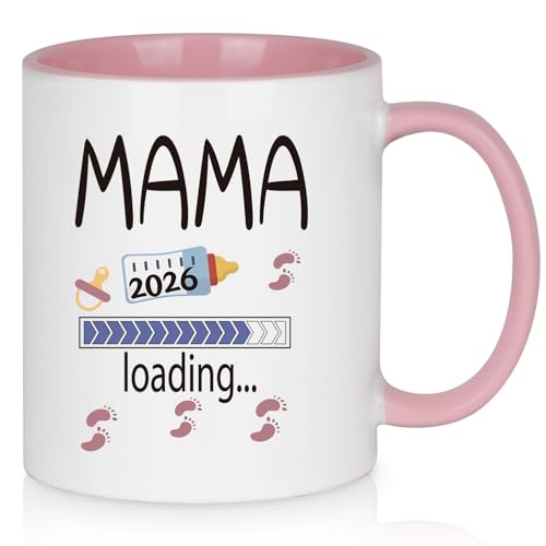 Diztoud Tazza con scritta Mama 2026 Loading, regalo per donne incinte, regali per donne incinte, regali per mamme incinte, madri, genitori, gravidanza, proclamazione, 325 ml tazza da caffè in ceramica