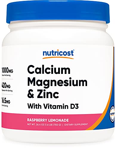 Nutricost Calcium Magnesium Zinc with Vitamin D3 Powder, 60 Servings (Raspberry Lemonade) - Calcium (1000 MG) Magnesium (420 MG) Zinc (16.5 MG) Vitamin D3 (30 MCG) - Gluten Free, Non-GMO
