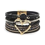 GZJINYUAN Leather Wrap Bracelet for Women, Boho Heart Cuff Bracelet with Strong Clasp, Multi-Layer Crystal...