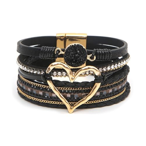 GZJINYUAN Leather Wrap Bracelet for Women, Boho Heart Cuff Bracelet
