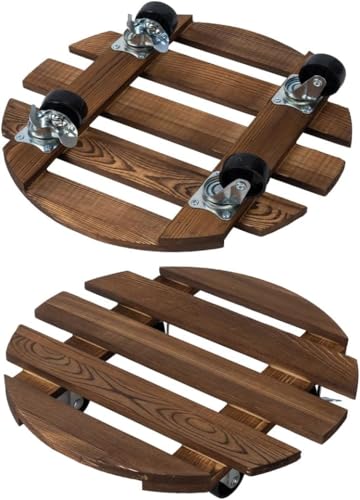 Stormshopping 2 Pack Plant Caddy 30cm/12’’Wood Duty Rolling Plant Stand with 2 360° Lockable Caster Wheels,Indoor Outdoor on Roller Patio/Flower Pot/Succulent Pots