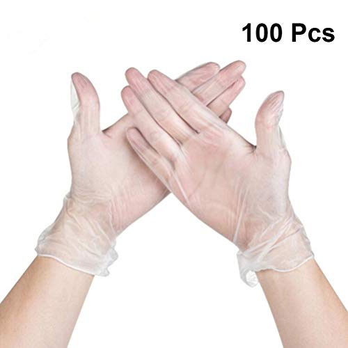 Preisvergleich Produktbild TENDYCOCO 100 Stück Transparente PVC-Einweg-Tattoo-Handschuhe Einweg-Gummihandschuhe Einweg-Verdickungsmechaniker Nitrilhandschuhe Größe L