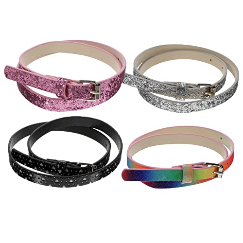 NOLITOY Heart Shaped Glitter Kids Belt 4pcs Artificial Leather Waist Belts Adjustable for Parties and Everyday Wear