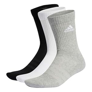 adidas Unisex Cushioned Crew Socks 3 Pairs, Medium Grey Heather / White / Black, 37-39