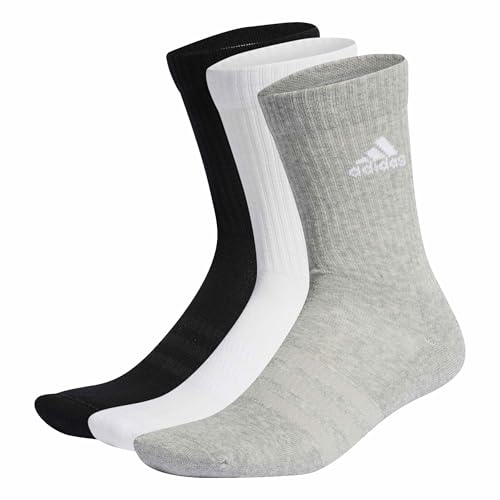 adidas Unisex Cushioned Crew Socks 3 Pairs, Medium Grey Heather / White /...