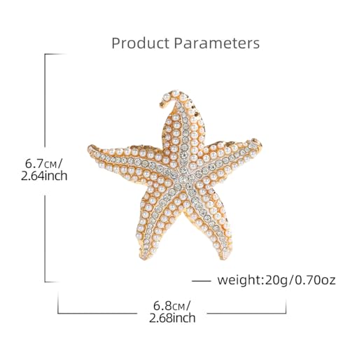 Image of Shell Pearl Rhinestone Starfish Brooch for Women Men Gold Plated Elegant Crystal Star Shaped Ocean Sea Animal Brooches Lapel Pins Delicate Wedding Beach Party Dress Accessories