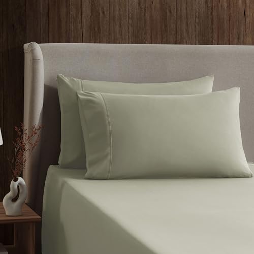Image of Nestl Split King Bed Sheet Set - Light Green - 5-Piece Deep Pocket | Instantly Soft, Night-One Ready (No Wash Required). Fits 16-Inch Deep Pockets, 360-Degree Elastic Grip