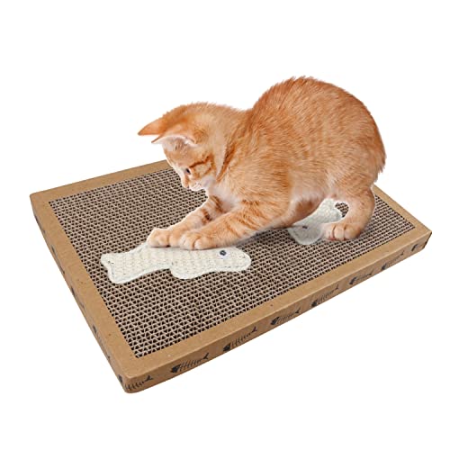 Nobleza - Cat Scratching Board with Sisal Play Kitten Scratch Corrugated Card Pad Mat Board with Free Catnip， 38.2 * 24.5 * 4CM