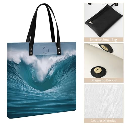 Grand sac d'épicerie léger Ocean Wave en cuir PU résistant - 5
