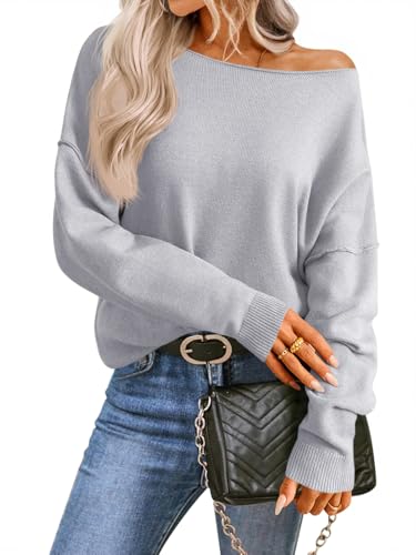 Image of Saodimallsu Womens Off The Shoulder Sweater Boat Neck Batwing Sleeve Knit Pullover 2025 Cute Casual Trendy Jumper Tops