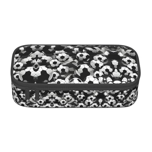 MDATT Estuche escolar con patrón de balón de fútbol en blanco y negro, bolsa para lápices con múltiples ranuras, bonita bolsa portátil para bolígrafos, estuches para la escuela y la oficina, Black