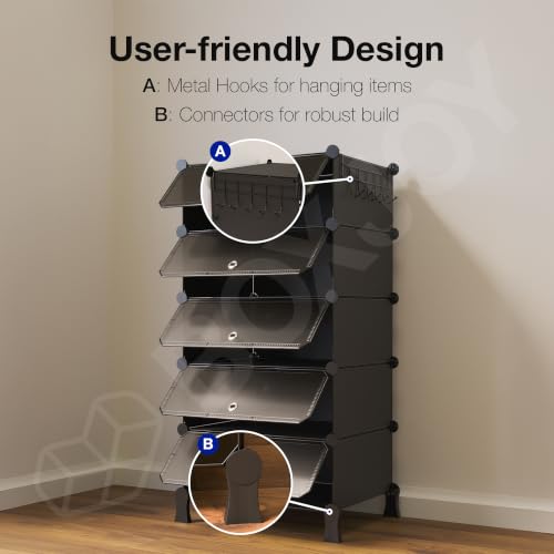 BOXJOY 5 Shelf Black Shoe Rack with 5 Doors - Image 7