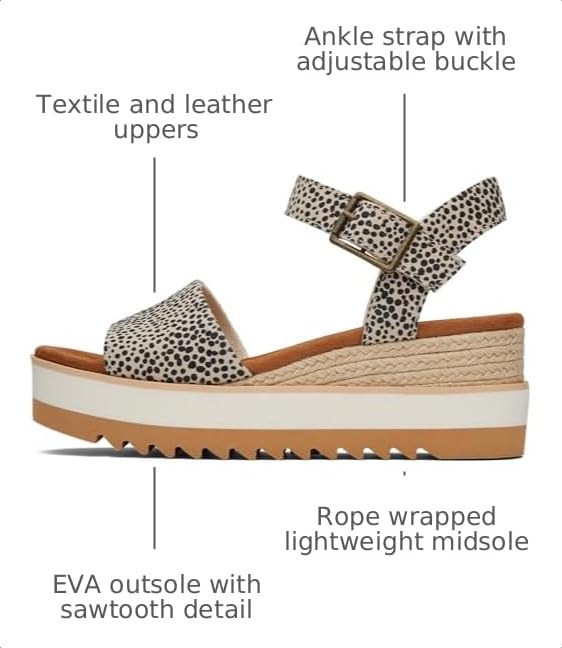 Image of TOMS Women's Diana Wedge Heel Sandal, Leather Upper, Rope-Wrapped Midsole, Adjustable Strap, Buckle, OrthoLite Insole