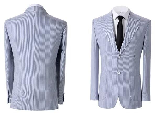 Men Seersucker Blazer Sports Coat Slim Fit Casual Striped Jacket for Men Summer Beach Wedding Prom Suit Blazers 6