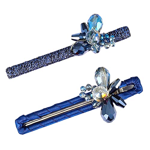 Barette Cheveux Femme 2 PCS Pince à Cheveux Strass Bleus Enveloppe de Ruban Ajouré Élégant Mariage Épingles Pince à Cheveux Metal Géométrie Brillant Strass Accessoires pour Cadeaux Femmes et Filles Cover