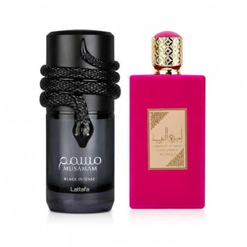 Lattafa Musamam Black Intense & Asdaaf Ameerat Al Arab Sugar Crown Eau de Parfum Gift Set | 2 x 100ml Long Lasting Luxury Perfume Spray | Oriental Woody & Sweet Floral Fragrance | Unisex