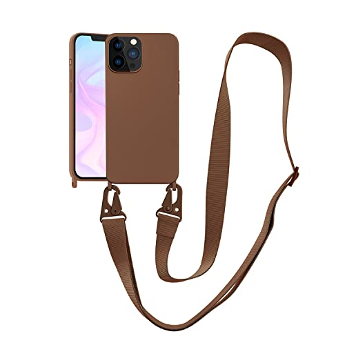 Image of Compatible with iPhone 12 Pro Max Case with Lanyard Crossbody iPhone Case with Strap Adjustable Shockproof Drop Protection Silicone Phone Cover for iPhone 12 Pro Max 6.7'' Brown