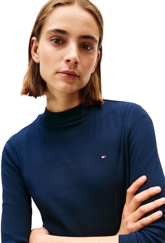 Tommy Hilfiger Damen Langarmshirt Slim Cody Mock-Neck, Blau (Dark Night Navy), XXL – Ansicht 4