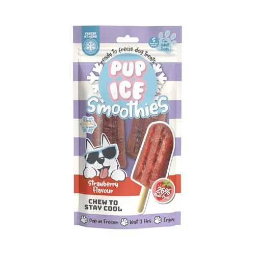 Pup-Ice Smoothies Freezable Lolly Treats for Dogs 60g Strawberry Flavour Chew For Digestion Multivitamins