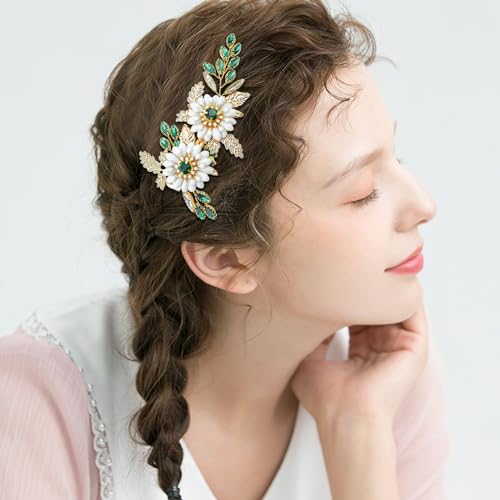 Pinza para cabello boda cristal dorado con flor miniatura 5