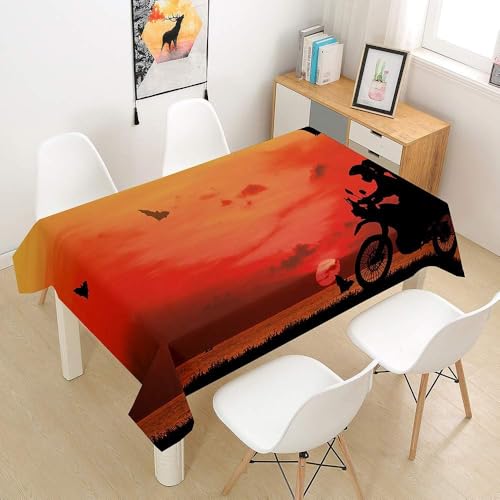 Aozhiswe Mantel Antimanchas Rectangular Motocross Mantel de Mesa Puesta de Sol En El Océano 140x180 cm Manteles Impermeable Poliéster Protector Comedor para Interior Exterior a/1254