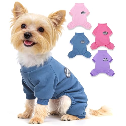 Dog Pajamas Winter Warm Dog Sweater for Small Dogs Girl Boy Soft Puppy Pjs Stretchy Jumpsuit Doggie Pet Clothes Outfits XXS~L (Steel Blue, Small)
