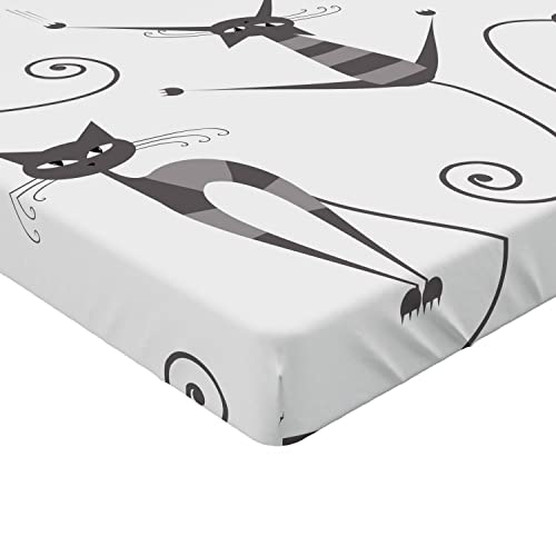 Ambesonne Cat Fitted Sheet, Furry Skinny Striped Cats In Several Funny Body Postures Whiskers Feline Paws Art Image, Soft Decorative Fabric Bedding All-Round Elastic Pocket, Queen Size, Dimgray #TOP3