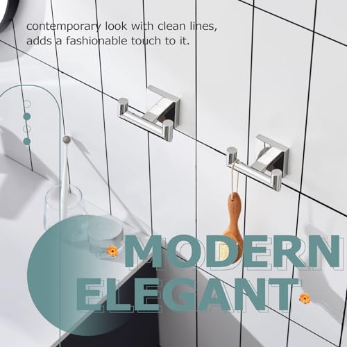 Image of KOKOSIRI Robe Hook Bathroom Double Towel Coat Hooks for Bath Kitchen Wall Mounted, 2 Pack Chrome Stainless Steel B1015CH-P2