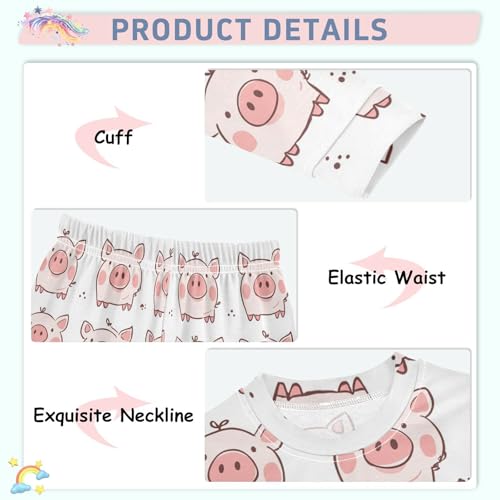Pajama Sets Long Sleeve Cute Pink Pig Pattern Soft Comfy Sleepwear 2 Piece PJS 3-8T4
