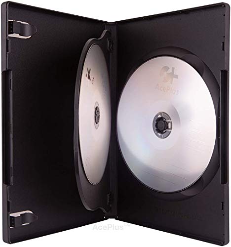 AcePlus Black Triple 3-Disc DVD Case 14mm Standard Thickness with Hinged Trays (10-Pack)