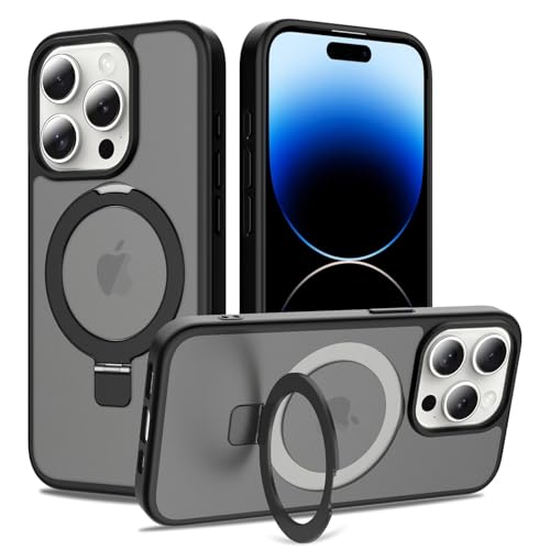 Image of Magnetic for iPhone 15 Pro Case, 6.1 inch, Compatible with MagSafe, Rugged Kickstand, Not-Yellowing Military-Grade Protection, Matte Black