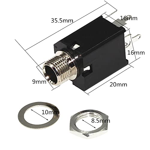 100pcs 6.35mm Audio Plug Sockets PJ-612 3-Pin Connector with Screw Nut