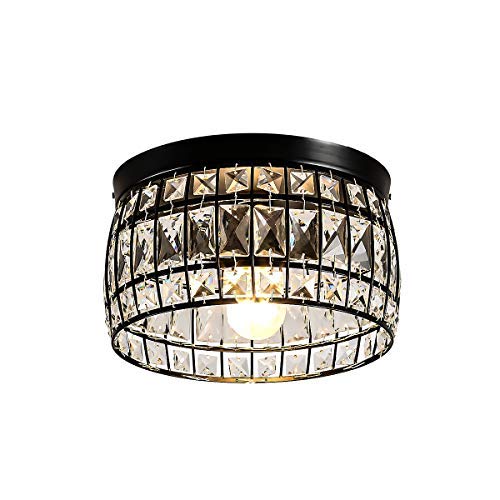 LBTSMUK Semi-Flush Mount Modern Ceiling Light Crystal Glass Shade Ceramic Holder Industrial Island Lighting Fixture Indoor for Living & Dining Room Entryway Loft (Bulb Not Included)