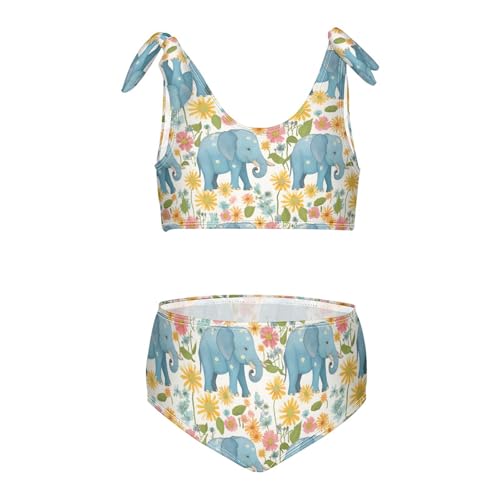 Wusikd Elephants Girls Swimsuits Two Piece Colorful Daisies Swimwear Bikini Set for for Girls Size 3T