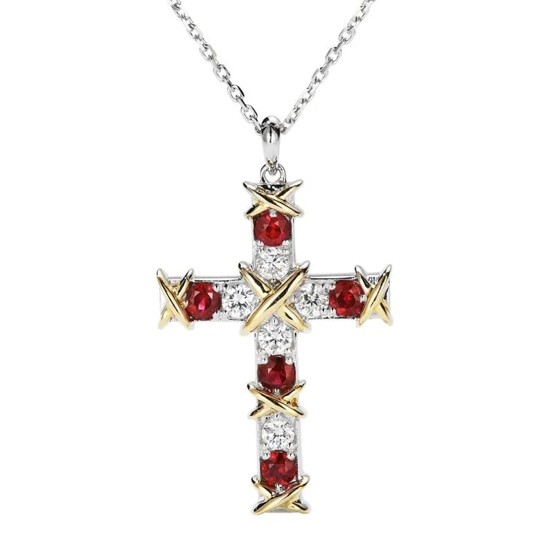 Pendentif croix rubis et moissanite anti-ternissement le bijou de mariage durable sans compromis