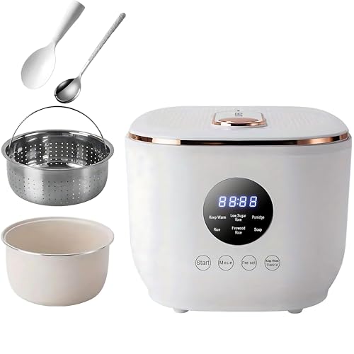 Hervidor de Arroz Bajo en Azúcar 3L - 5 en 1 Multi-Cooker con Cesta para Cocinar al Vapor, Temporizador 24H y 8H Mantener Caliente, Olla Antiadherente Pequeño Electrodoméstico Inteligente Hervidor de